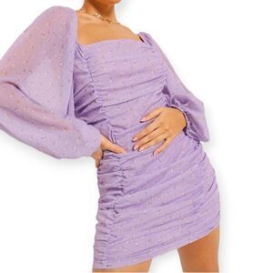 Boohoo long sleeve ruched front chiffon mini dress, size 18
